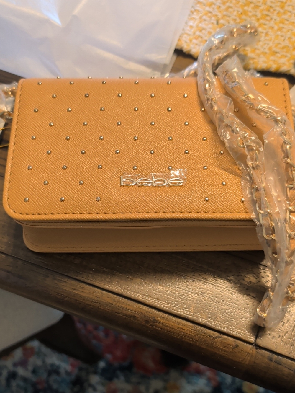 Brand New bebe Studded Tan Chain Crossbody Purse - Small